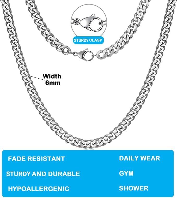 Gifts for Men Boys, Silver Chain Cuban - Stainless Steel Necklace Special Gifts for Dad Daddy, Son,Husband Birthday Christmas Graduation Gifts for Him Son Grandson Brother
