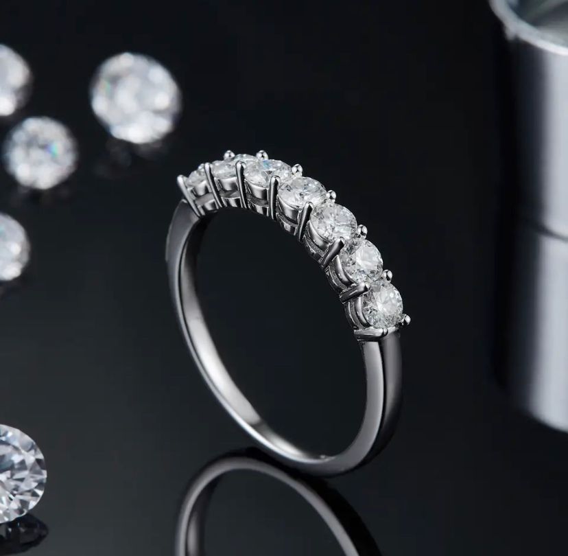 Daisy Philip Moissanite Ring 925 Sterling Silver Rings 18K White Gold Plated 7 Stone Gifts For Her