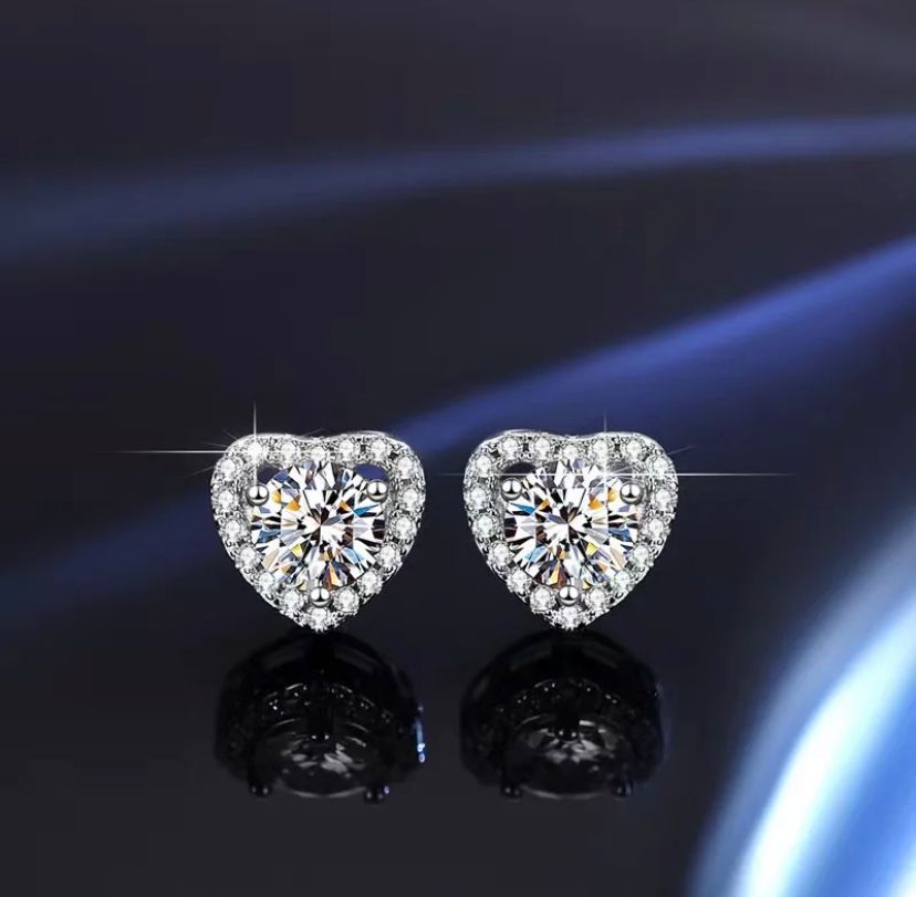 Daisy Philip Heart Moissanite Diamond Earrings, 0.5CT + 0.5CT GRA, 925 Sterling Silver Earrings Gifts For Her