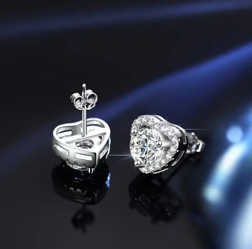 Daisy Philip Heart Moissanite Diamond Earrings, 0.5CT + 0.5CT GRA, 925 Sterling Silver Earrings Gifts For Her