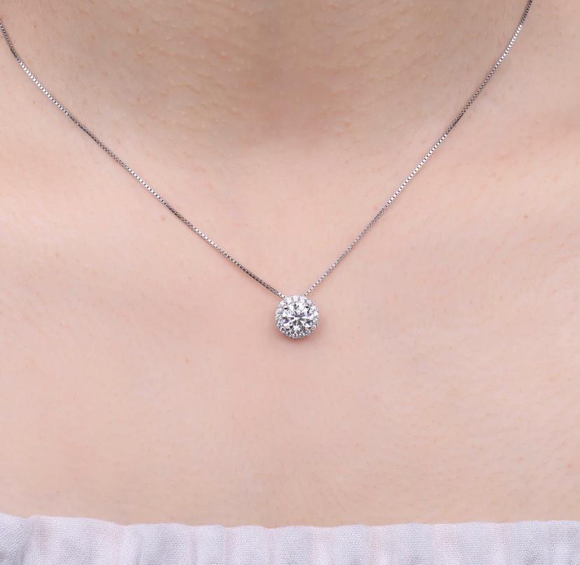 Daisy Philip 1.2ct Moissanite Round Cut Halo Pendant Necklace for Women, 14K White Yellow Rose Gold Gifts For Her