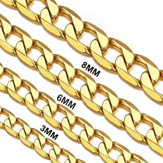 Daisy Philip 3mm 5mm 7mm 9mm CURB Mens Necklace 24K Gold Platted Chain Cuban - Stainless Steel Jewellery - Neck Link Chains for Men Man Women Boys Kids